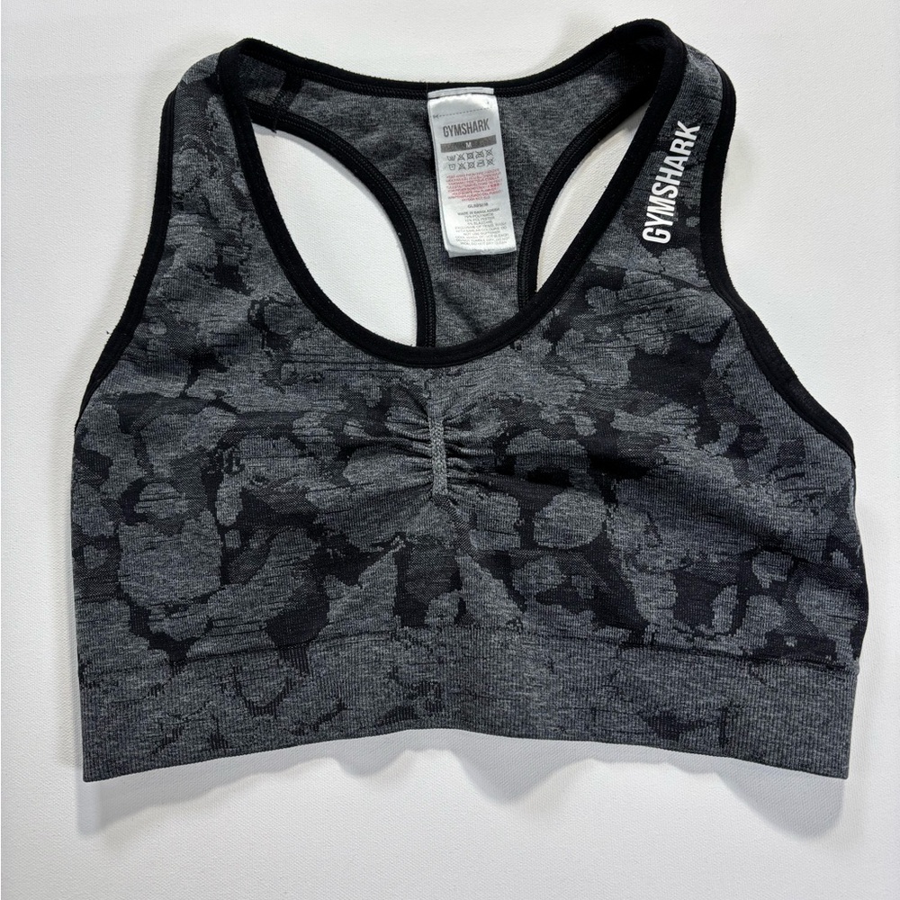 Gymshark Black and Gray Camo Sports Bra